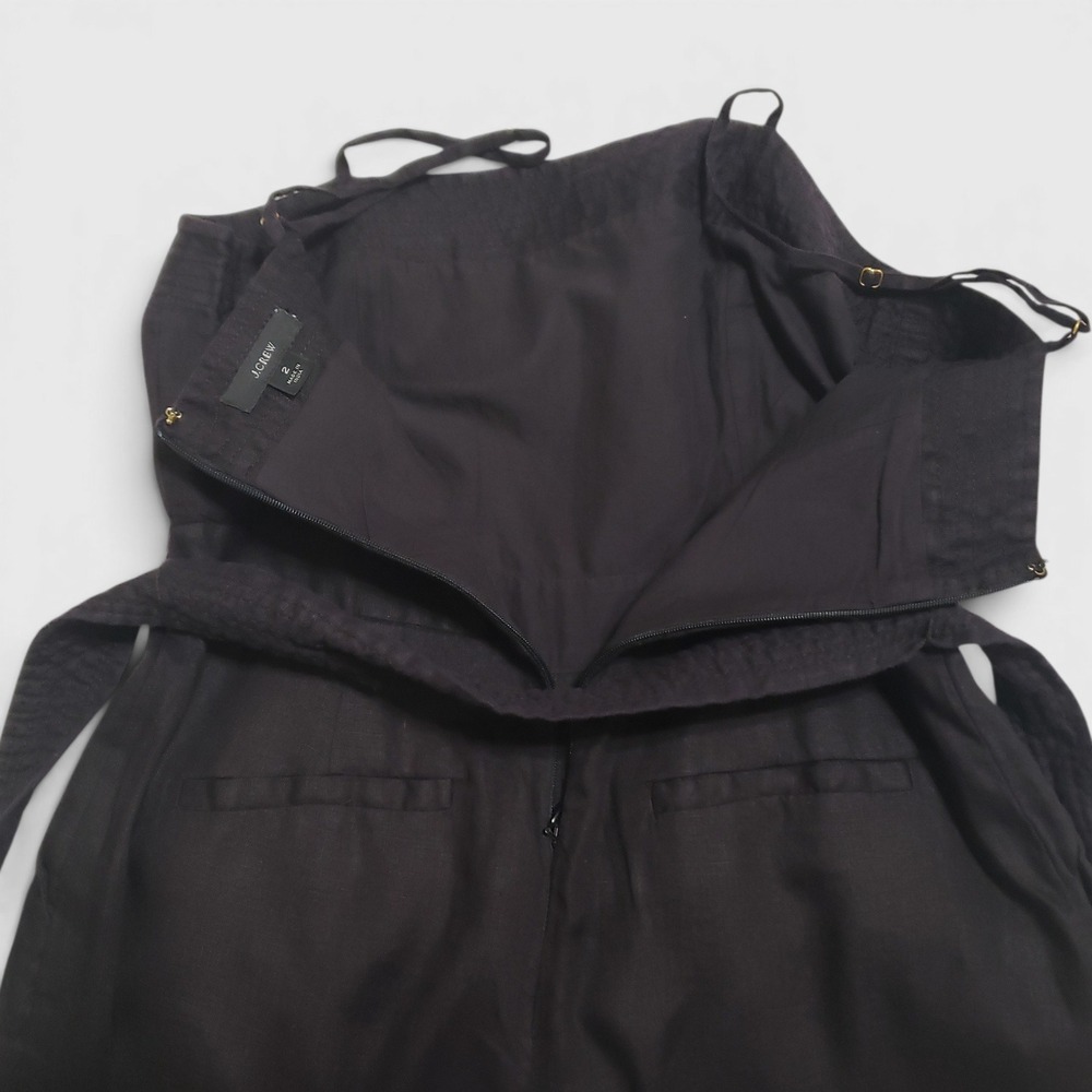 J.Crew Tie Waist Wide Leg Cropped Linen Jumpsuit‎ G6369 Black Size 2 - Picture 6 of 14